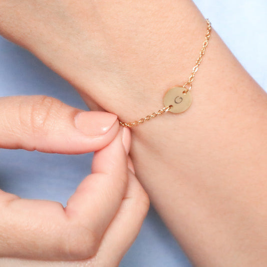 Dainty Initial Disc Bracelet: Stainless Steel Personalized Charm - Torianic Jewelry