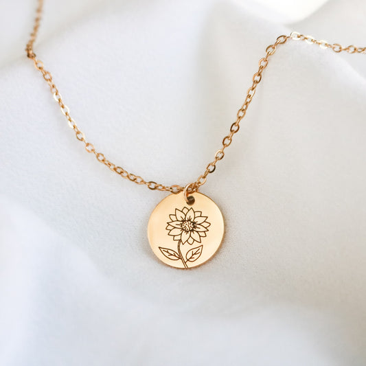 Gold Sunflower Necklace, Floral Pendant, Personalized Gift - Torianic Jewelry