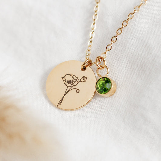 Birth Flower Necklace with Birthstone: Personalized Jewelry Gift - Torianic Jewelry