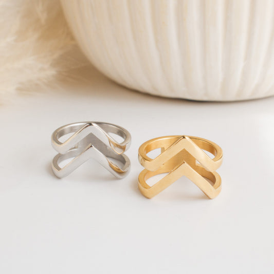 Minimalist Stainless Steel Chevron Ring - Geometric V Ring - Torianic Jewelry