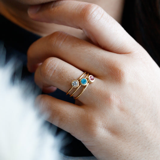 Gold Birthstone Ring: Dainty Stainless Steel Stacking Ring - Torianic Jewelry