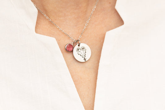 Birthday Gift for Her, Birth Flower Bouquet Necklace with Birthstone, Best Friend Gift, Personalized Jewelry - Torianic Jewelry