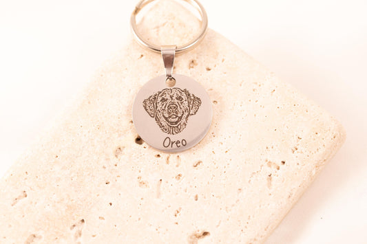 Custom Pet Portrait Keychain: Engraved Dog Photo, Memorial Keepsake - Torianic Jewelry
