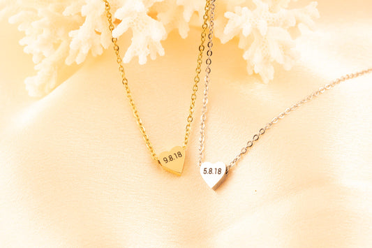 Dainty Personalized Engraved Heart Necklace, Custom Date Pendant, Memory Jewelry Gift with date - Torianic Jewelry