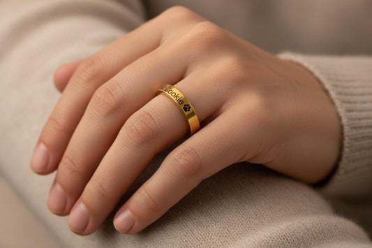 Personalized Pet Memorial Ring, Engraved Paw Print Name Ring, Stainless Steel Dog Cat Loss Gift ,Gold, - Torianic Jewelry