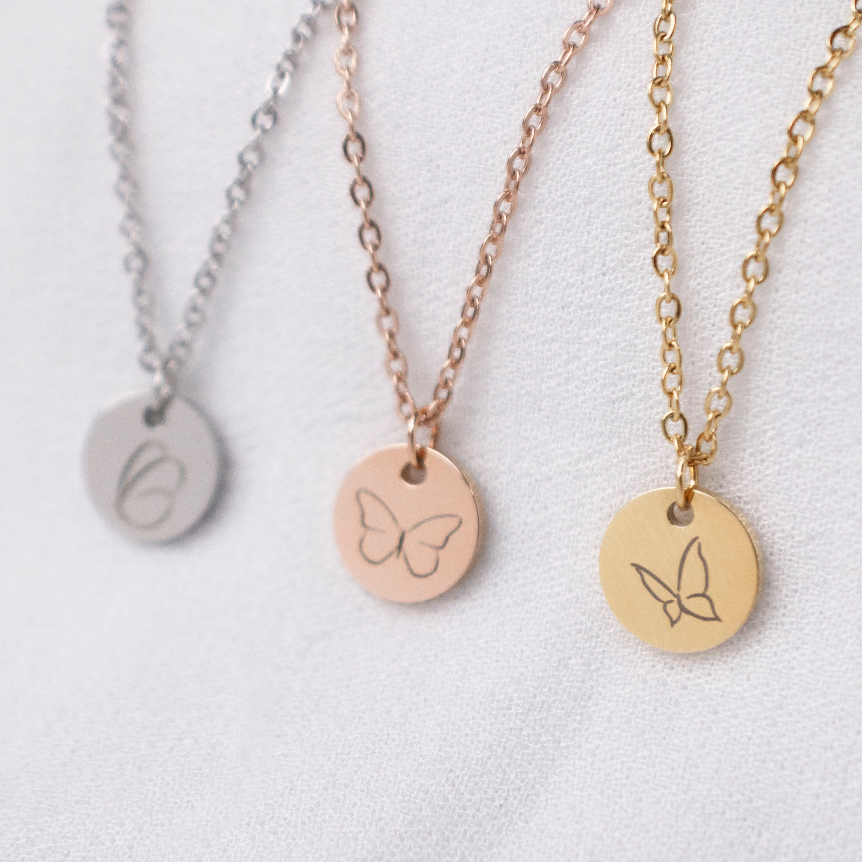Butterfly Disc Necklace, personalized Symbol Necklace, courage gift, Monogram Layered Disc Necklace