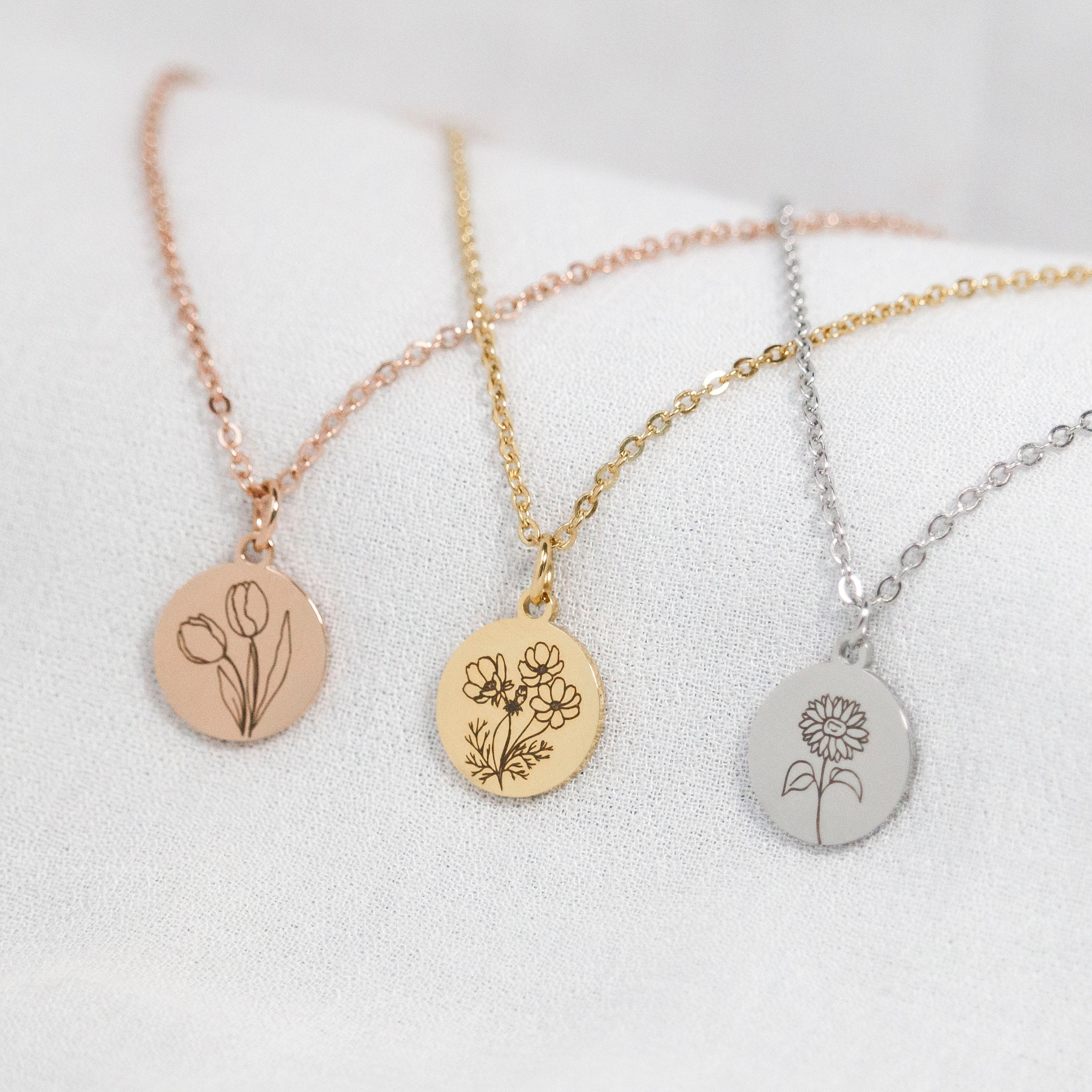 Birth Flower Necklace - August flower - Birthday Gift for Her - Gift for Friends - Gift for Daughter - February flower, September Flower