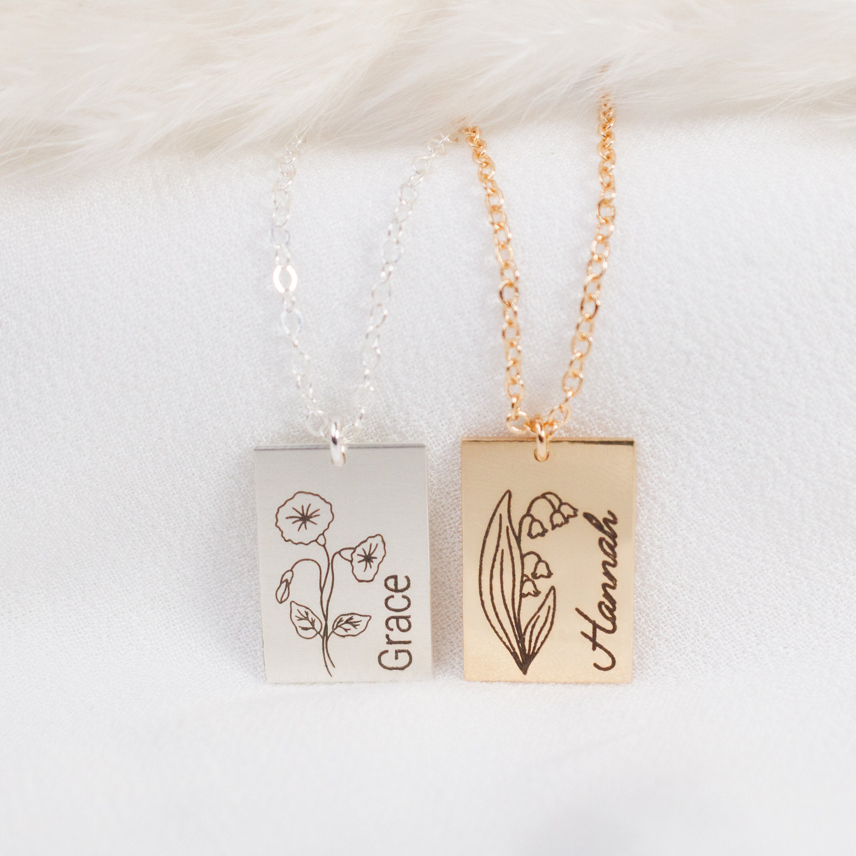Custom birth month flower name necklace, Bridesmaid present, best friend birthday gift, Gold filled, Sterling Silver, Mom gift, Mothers day