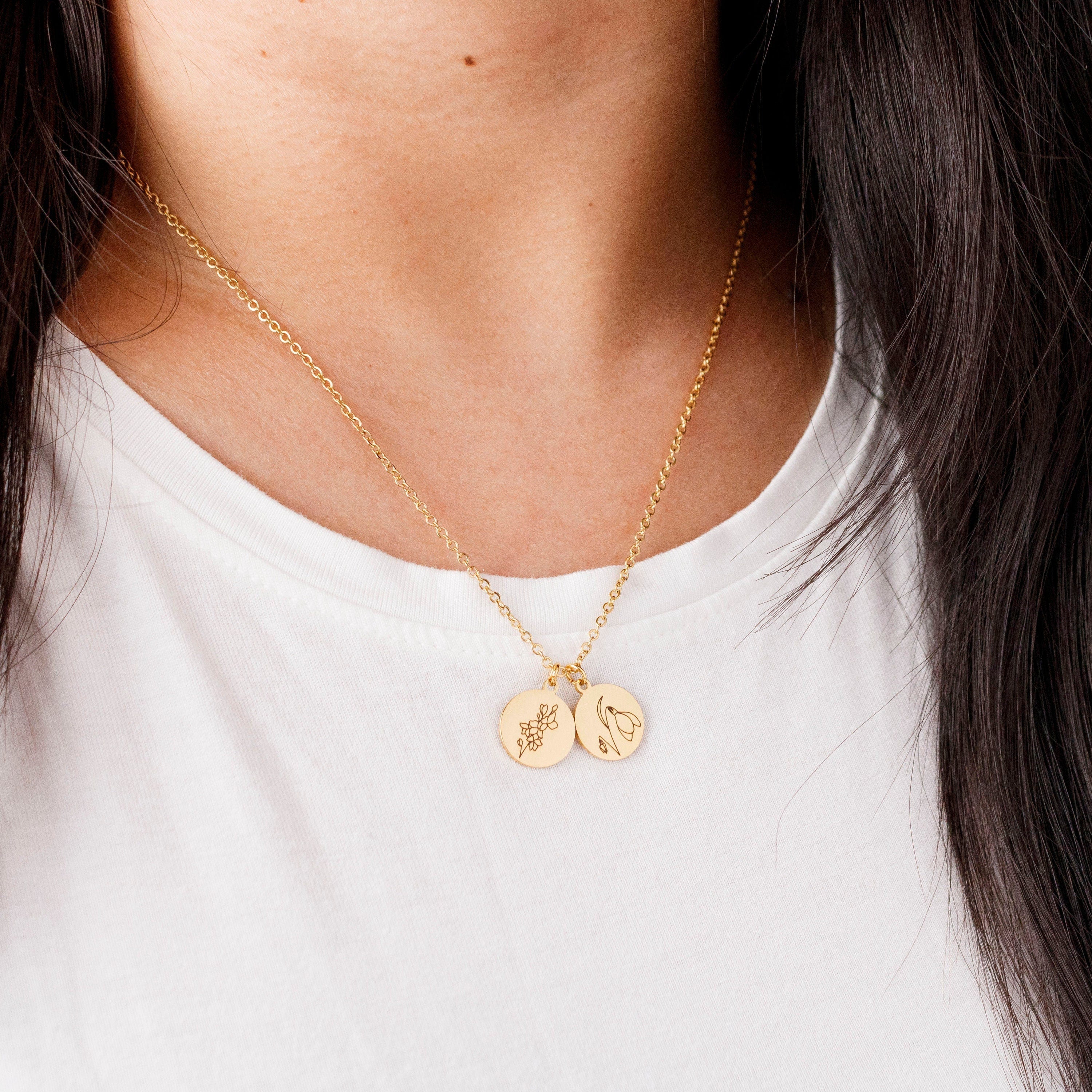 Birth Flower Necklace, Mother's day, Birthday Gift for Her, Gift for Friends, Gift for Daughter, bridesmaid necklace, Disc necklace