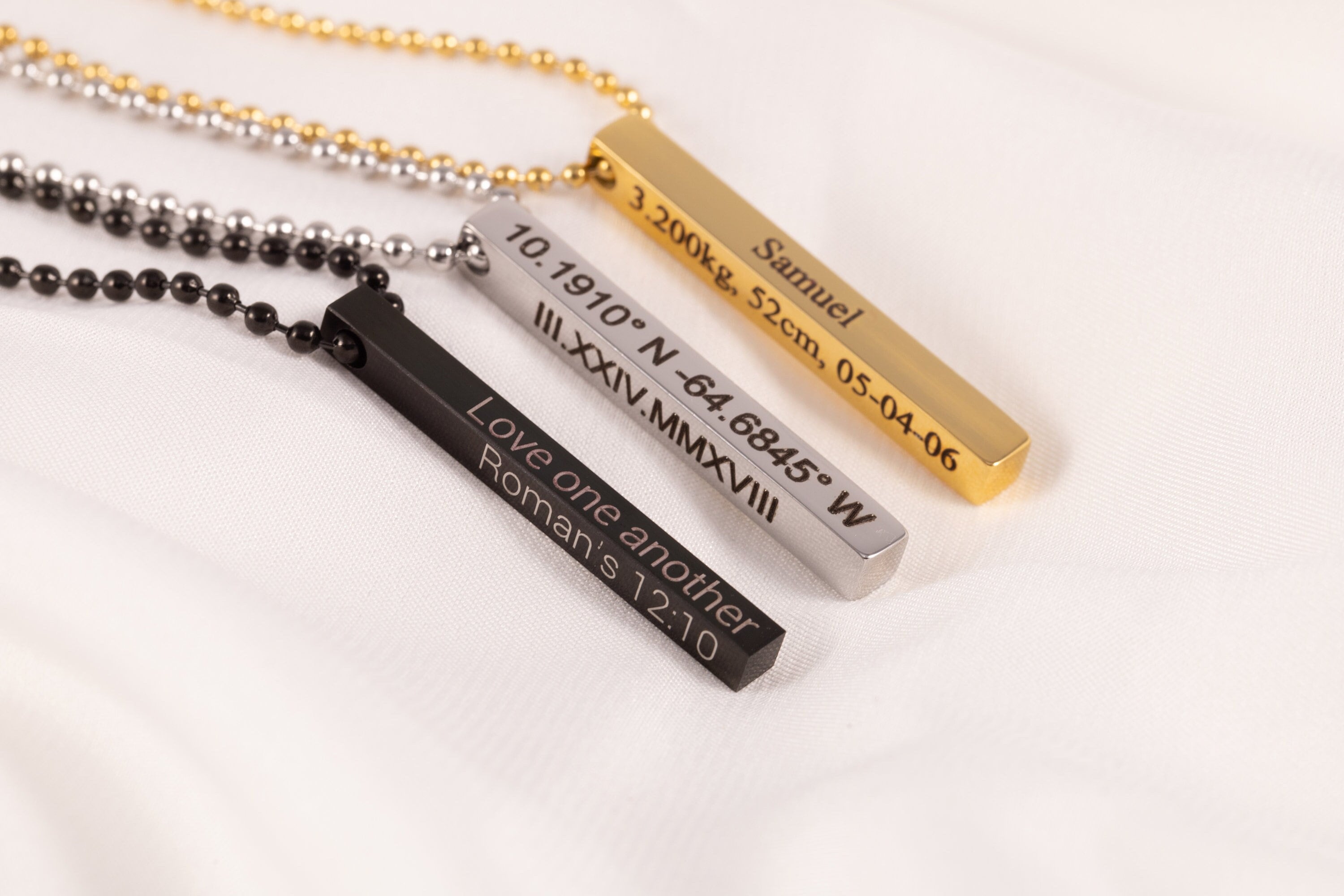 Vertical bar Men engraved necklace - latitude longitude necklace - customizable necklace for him - boyfriend birthday gift - Dad Christmas Present