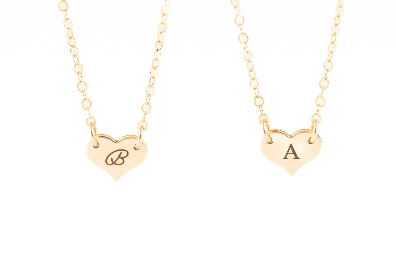 Gold Heart Necklace - b initial necklace - 14K Gold Filled - girlfriend gift - Wife Present - Initials heart Necklace - small heart necklace