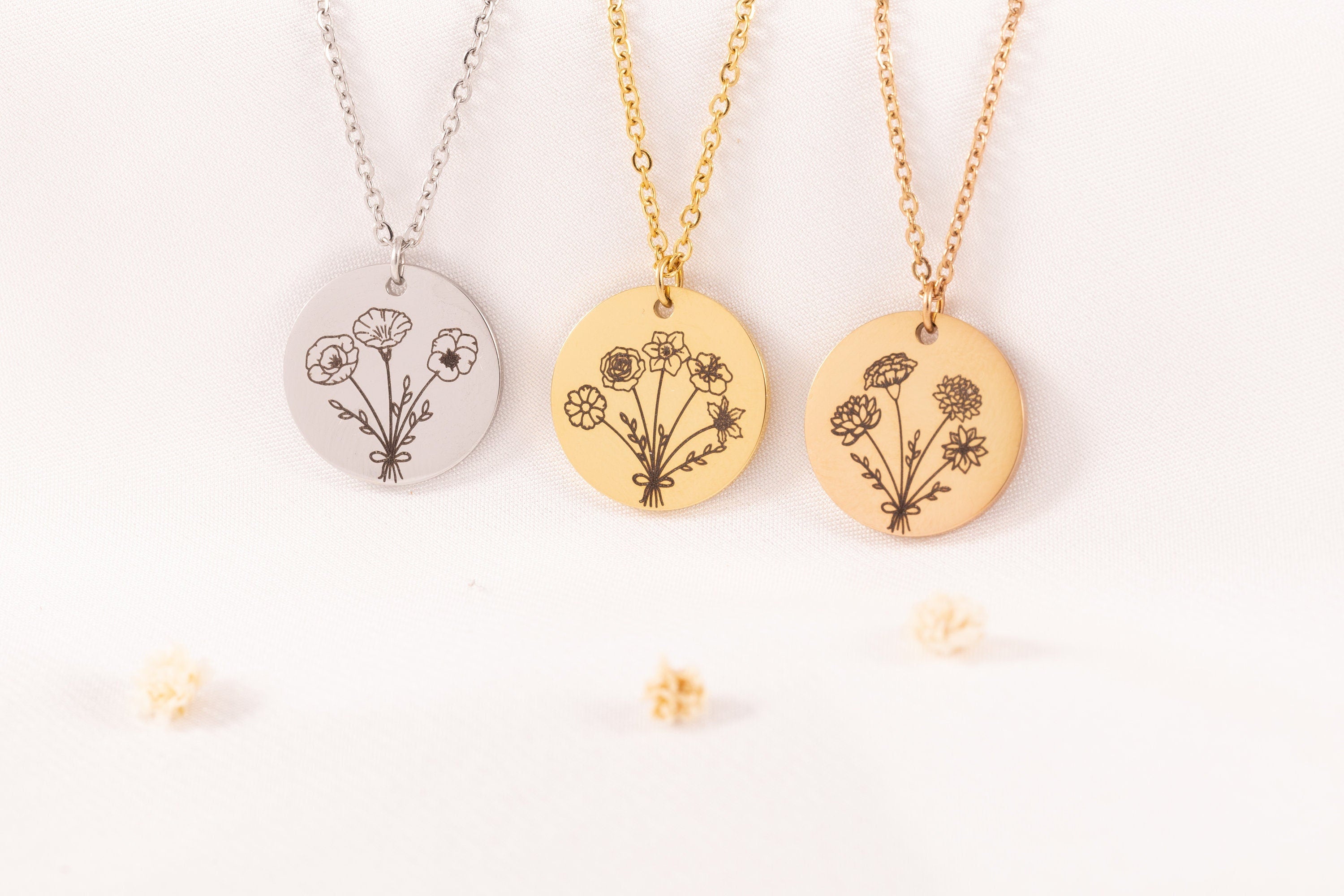 Birth Month Flower Bouquet Charm Necklace