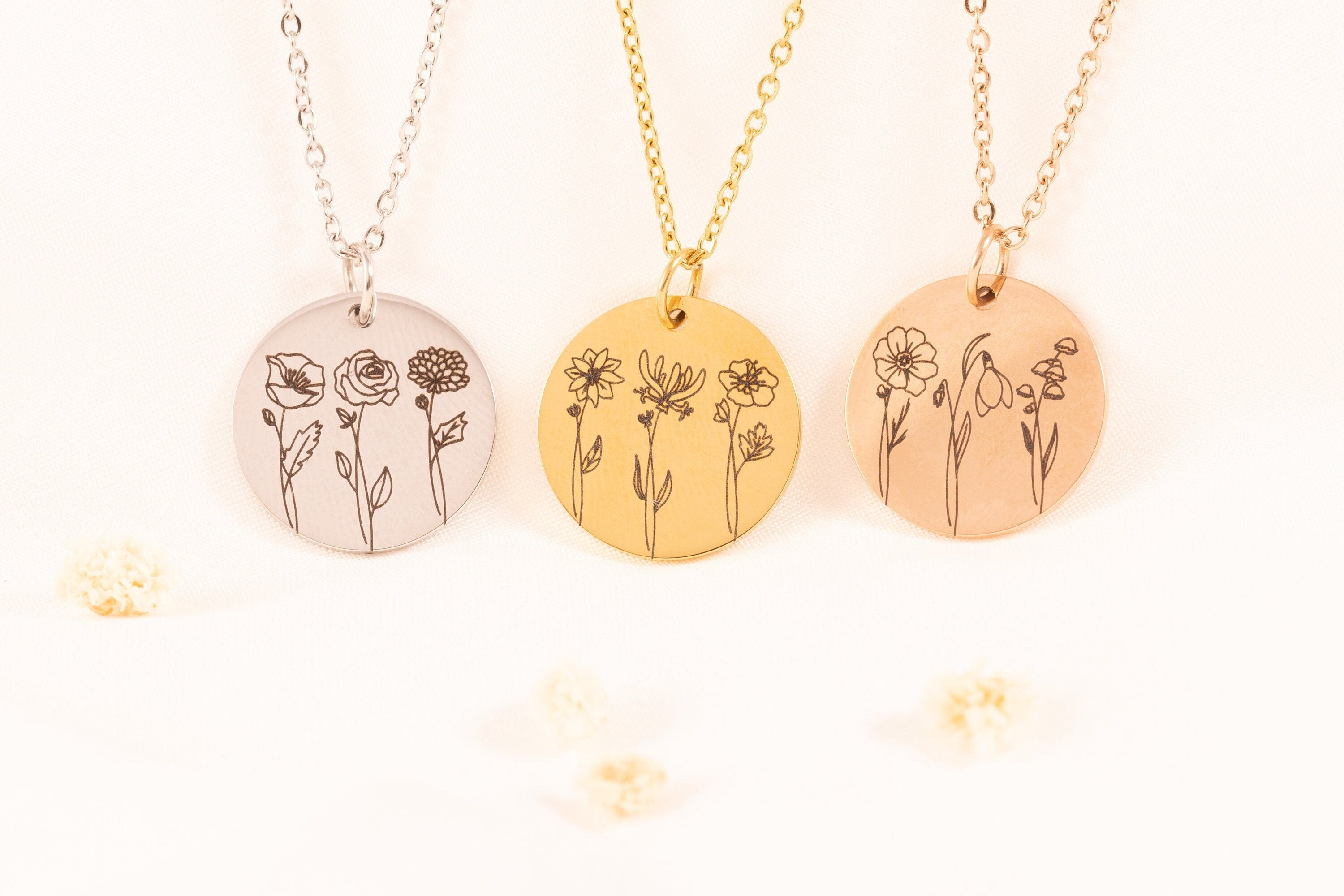 Combined Birth Month Flower Necklace, Mothers day Jewelry Gift, Best Friend, Birthday Present