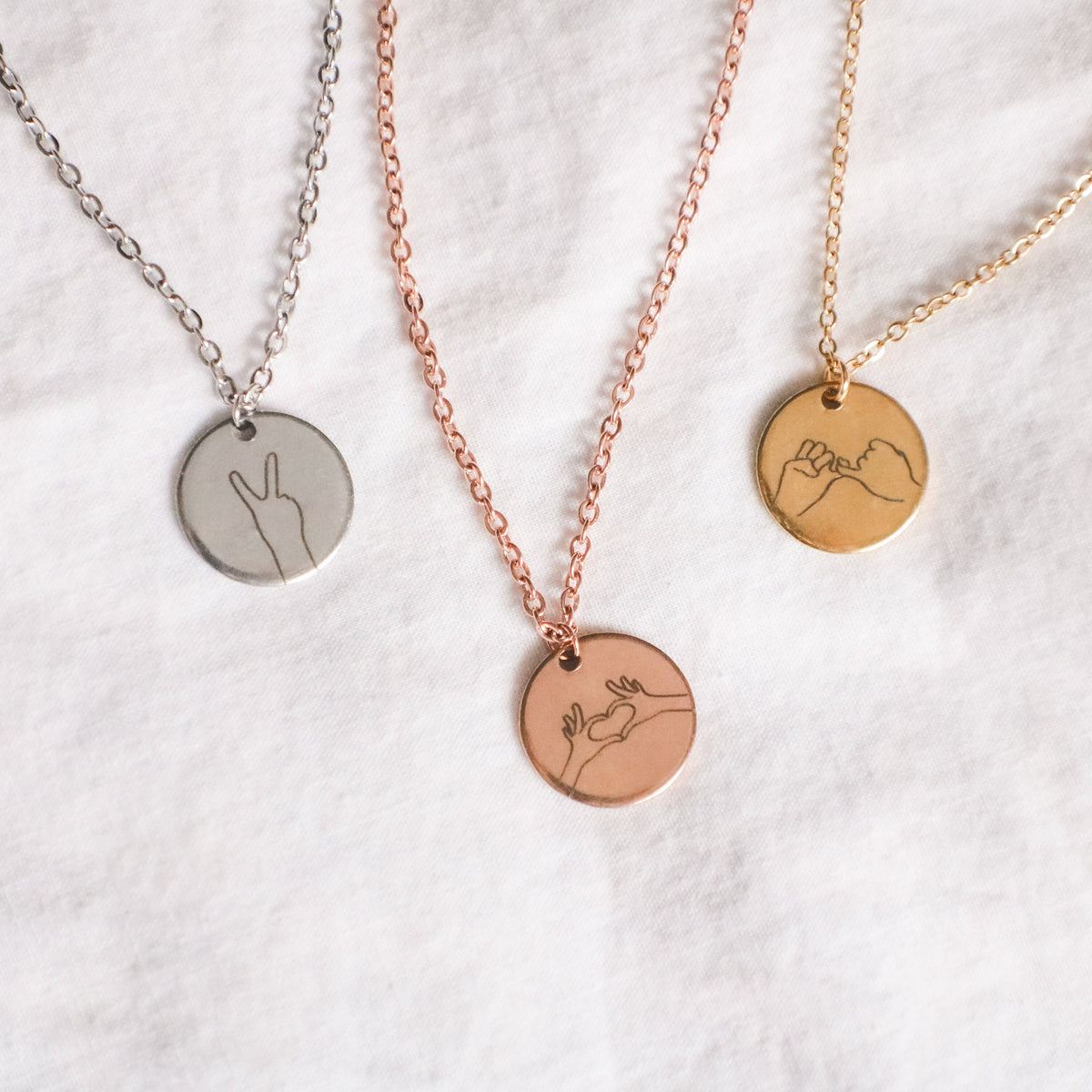 Hand Gesture Necklace: Personalized Stainless Steel Disc, ASL Jewelry - Torianic Jewelry