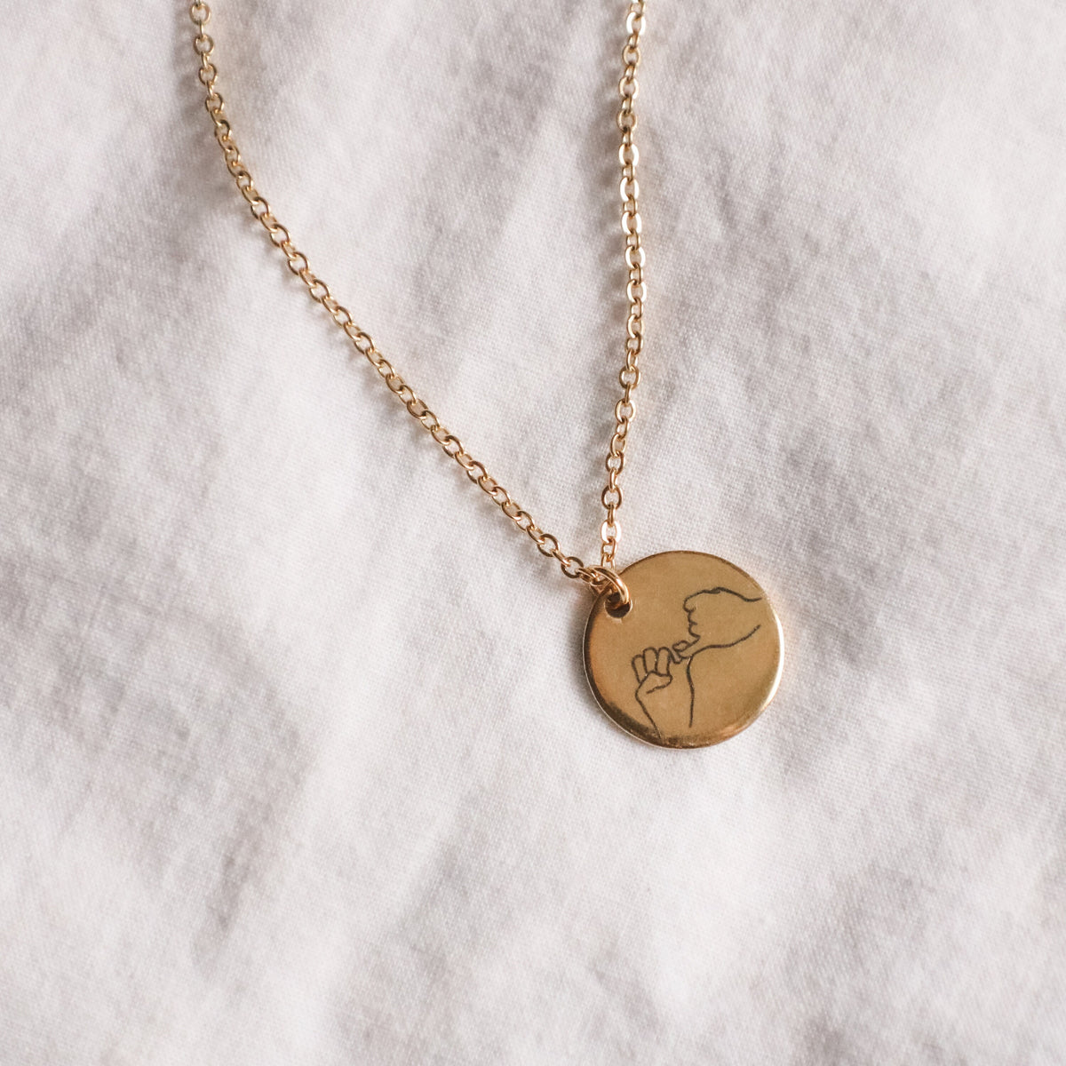 Hand Gesture Necklace: Personalized Stainless Steel Disc, ASL Jewelry - Torianic Jewelry