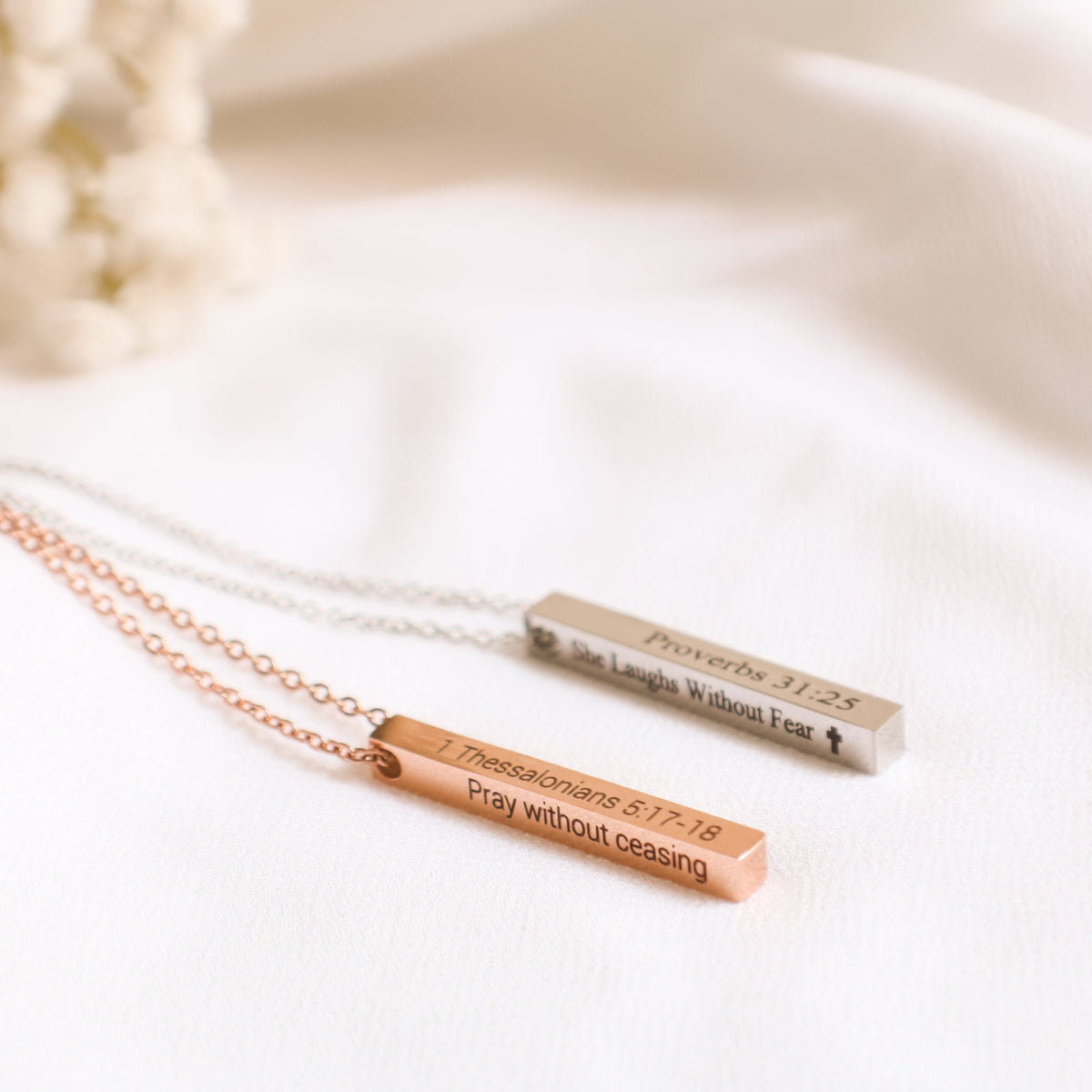 Bible Verse Necklace Bar, Custom Scripture Necklace, 4 Sided Engraved Bar, Christian Gift for Her, Faith - Torianic Jewelry