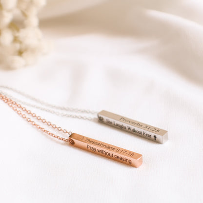 Bible Verse Necklace Bar, Custom Scripture Necklace, 4 Sided Engraved Bar, Christian Gift for Her, Faith - Torianic Jewelry