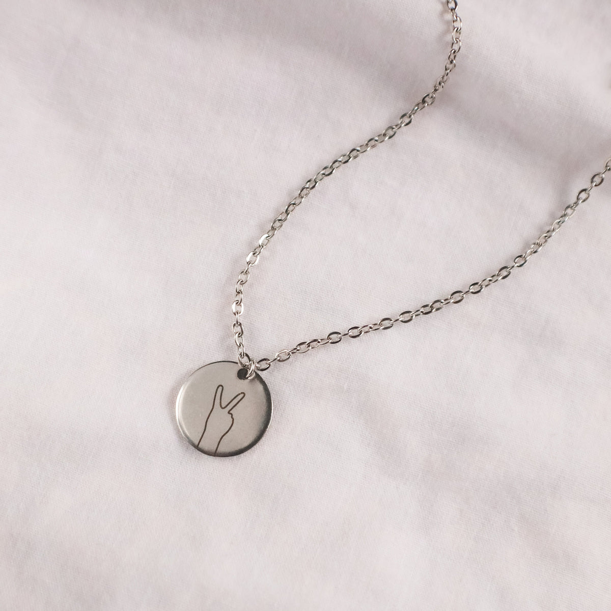 Hand Gesture Necklace: Personalized Stainless Steel Disc, ASL Jewelry - Torianic Jewelry