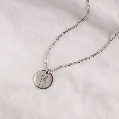 Hand Gesture Necklace: Personalized Stainless Steel Disc, ASL Jewelry - Torianic Jewelry