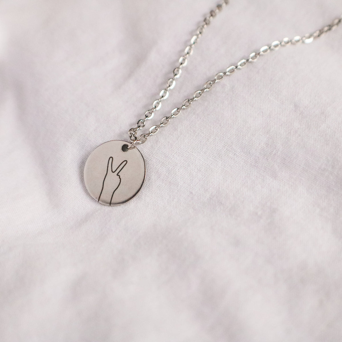 Hand Gesture Necklace: Personalized Stainless Steel Disc, ASL Jewelry - Torianic Jewelry