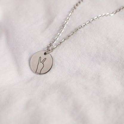 Hand Gesture Necklace: Personalized Stainless Steel Disc, ASL Jewelry - Torianic Jewelry