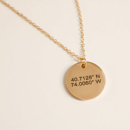 Custom Coordinates Circle Necklace, Personalized Latitude Longitude Jewelry, disc necklace - Torianic Jewelry