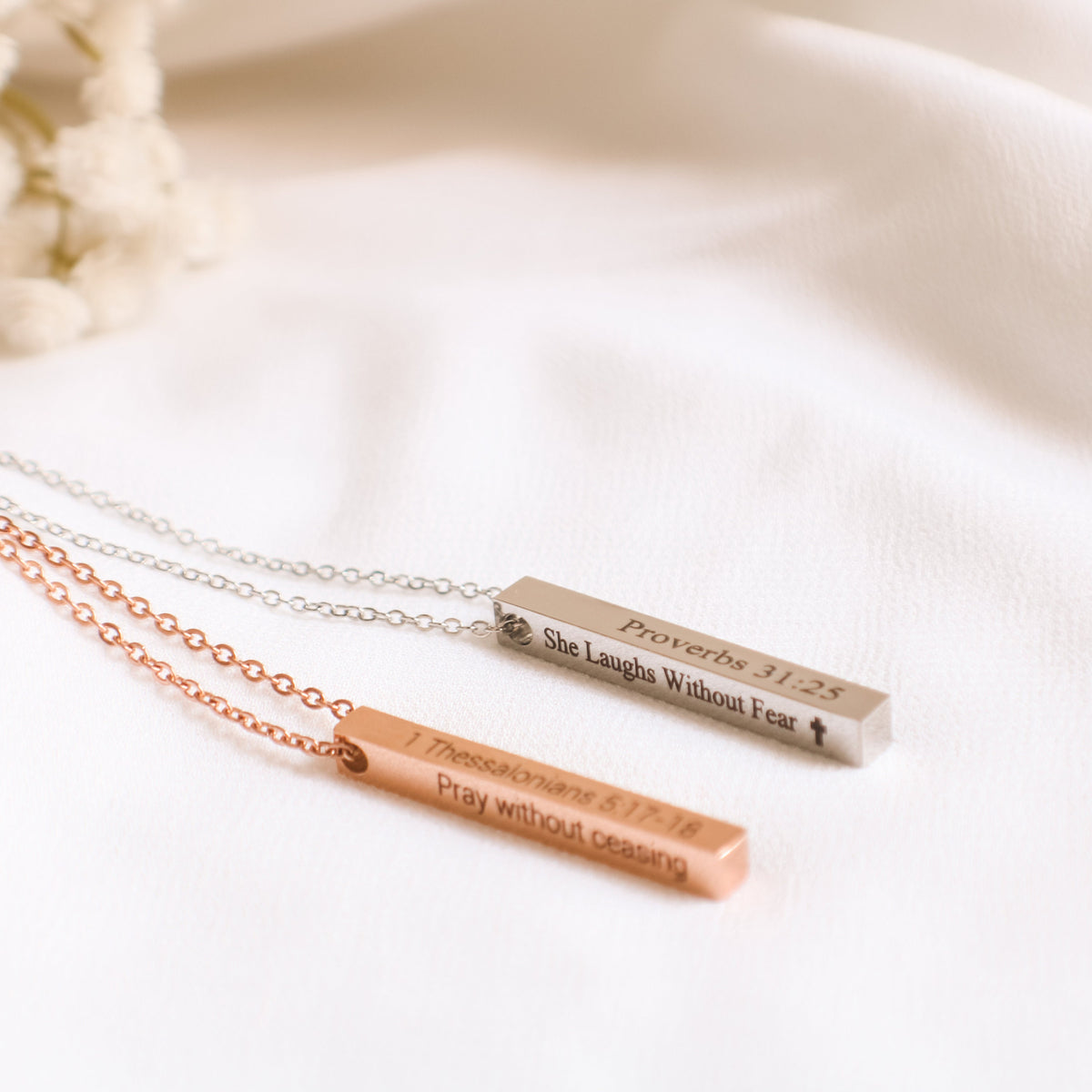 Bible Verse Necklace Bar, Custom Scripture Necklace, 4 Sided Engraved Bar, Christian Gift for Her, Faith - Torianic Jewelry