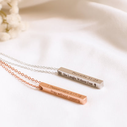 Bible Verse Necklace Bar, Custom Scripture Necklace, 4 Sided Engraved Bar, Christian Gift for Her, Faith - Torianic Jewelry