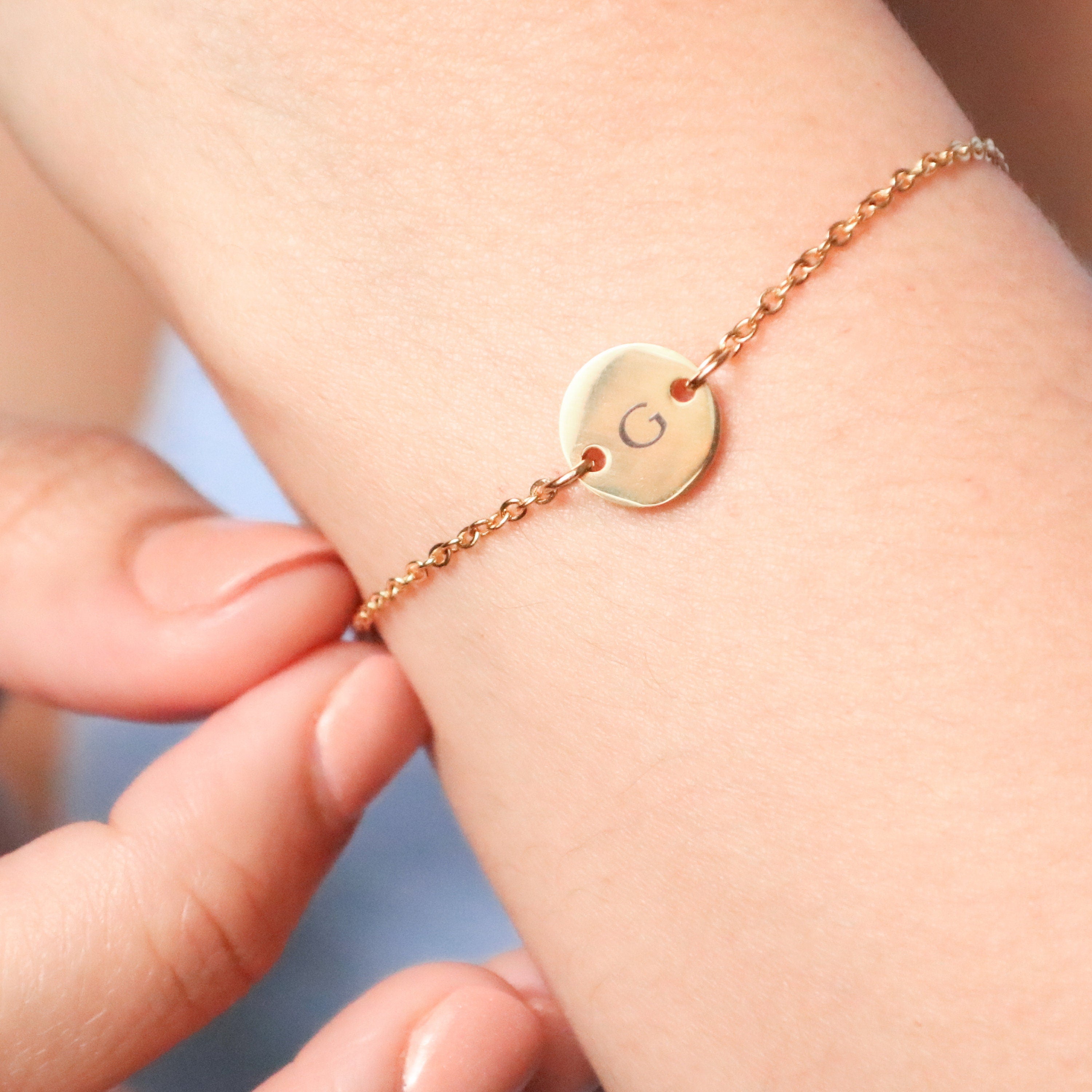 Dainty Initial Disc Bracelet: Stainless Steel Personalized Charm - Torianic Jewelry
