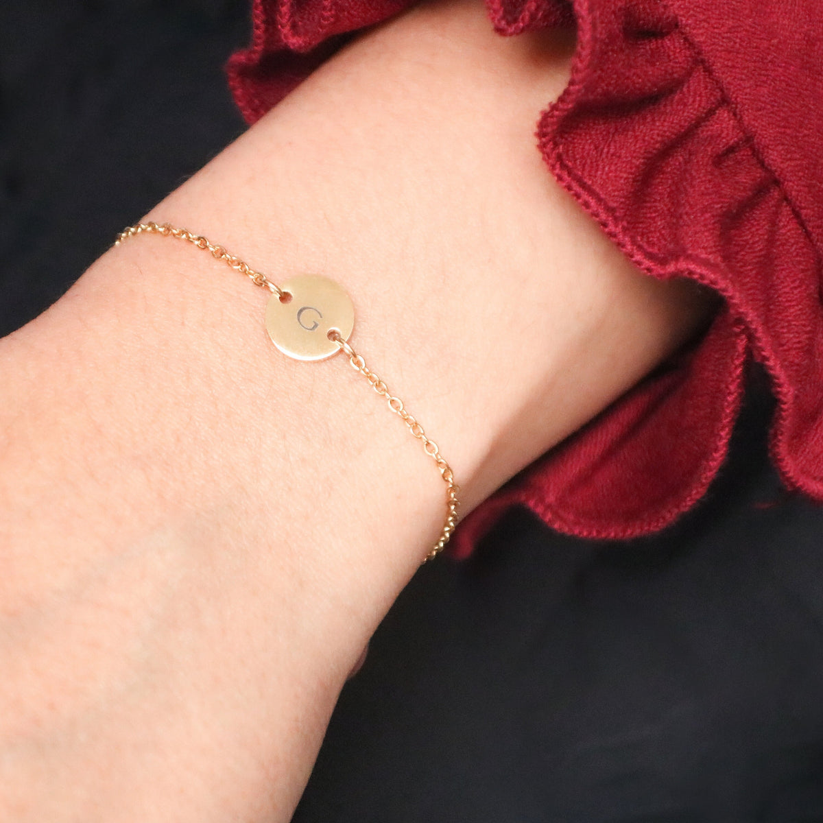 Dainty Initial Bracelet: Personalized Tiny Disc, Silver, Gold, Rose Gold - Torianic Jewelry