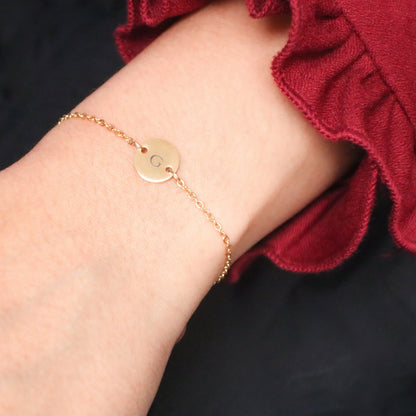 Dainty Initial Bracelet: Personalized Tiny Disc, Silver, Gold, Rose Gold - Torianic Jewelry