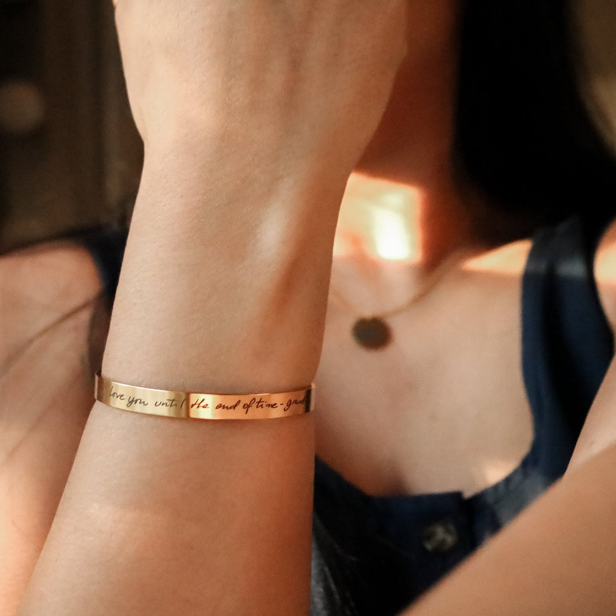 Custom Engraved Handwriting Cuff Bracelet – Memorial Jewelry Gift - Torianic Jewelry