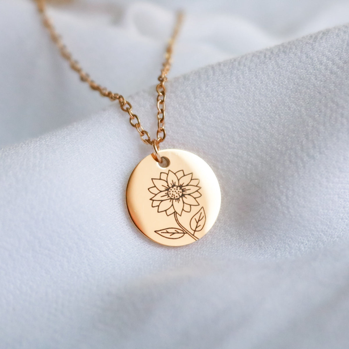 Gold Sunflower Necklace, Floral Pendant, Personalized Gift - Torianic Jewelry