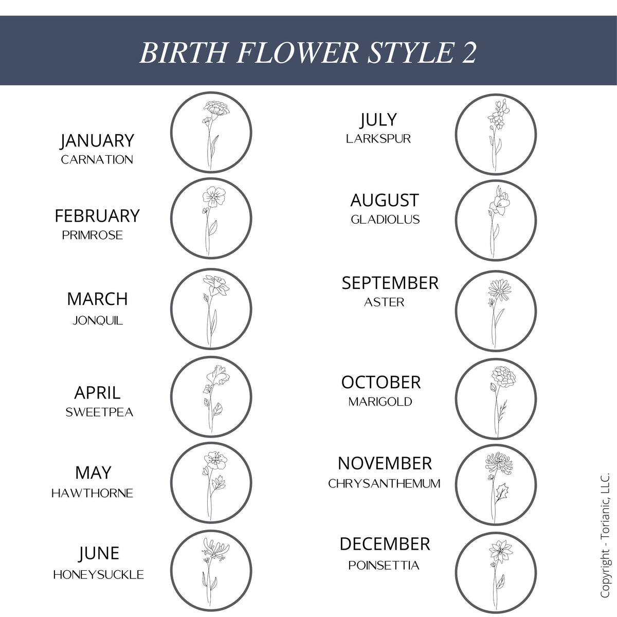 Personalized Birth Month Flower Necklace, Custom Name Jewelry - Torianic Jewelry