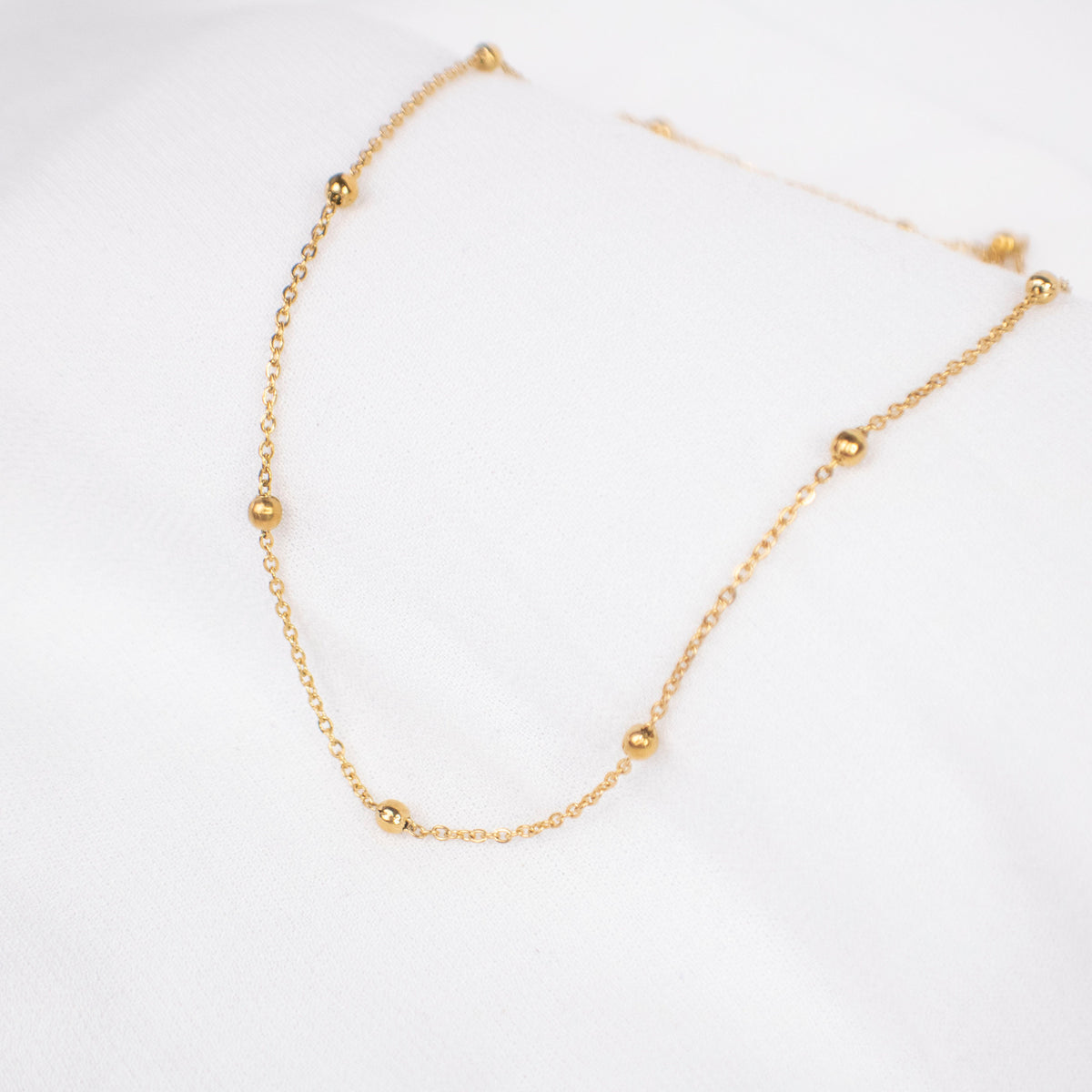 Dainty Gold Beaded Satellite Chain Choker - Torianic Jewelry