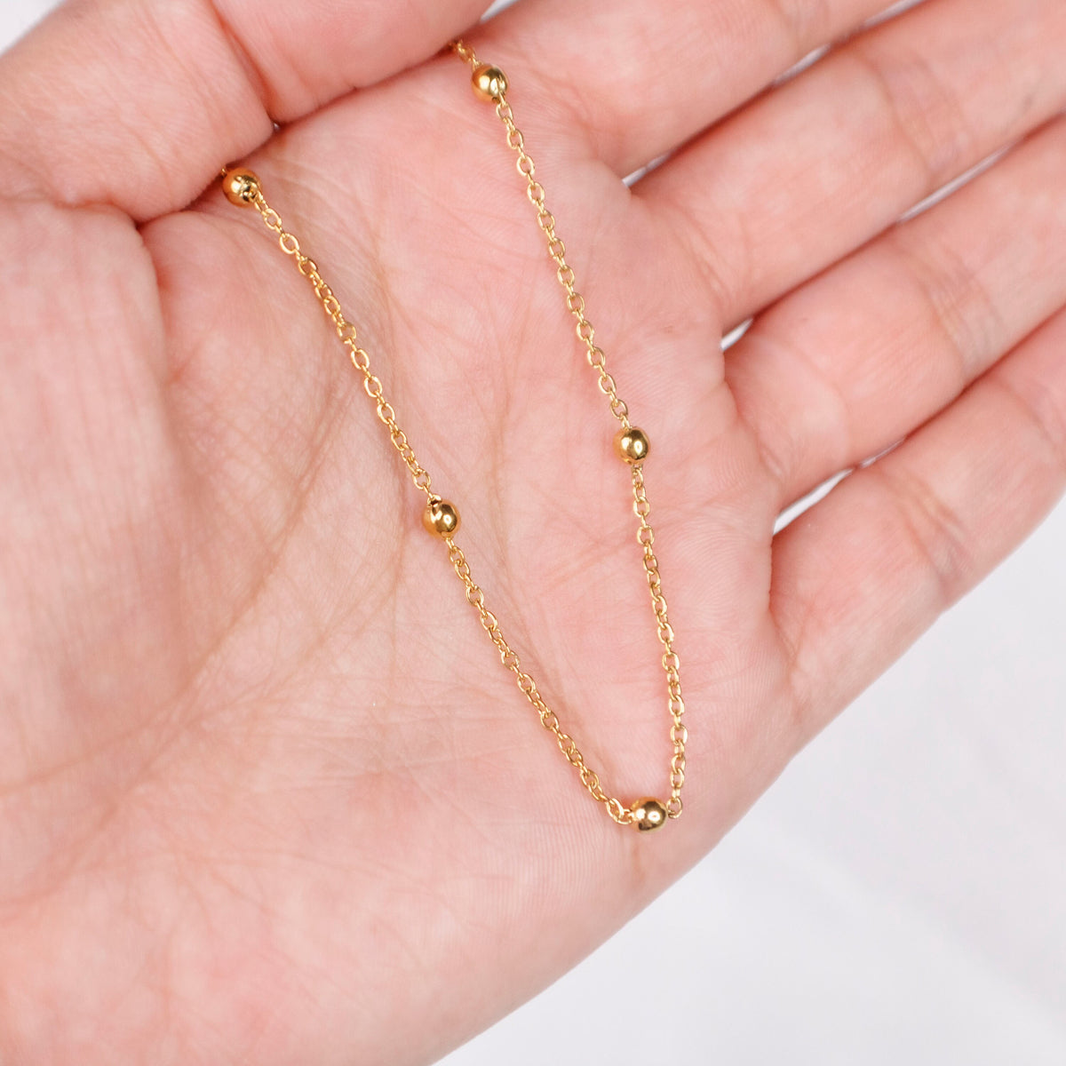 Dainty Gold Beaded Satellite Chain Choker - Torianic Jewelry