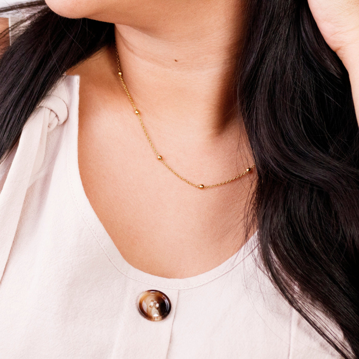 Dainty Gold Beaded Satellite Chain Choker - Torianic Jewelry