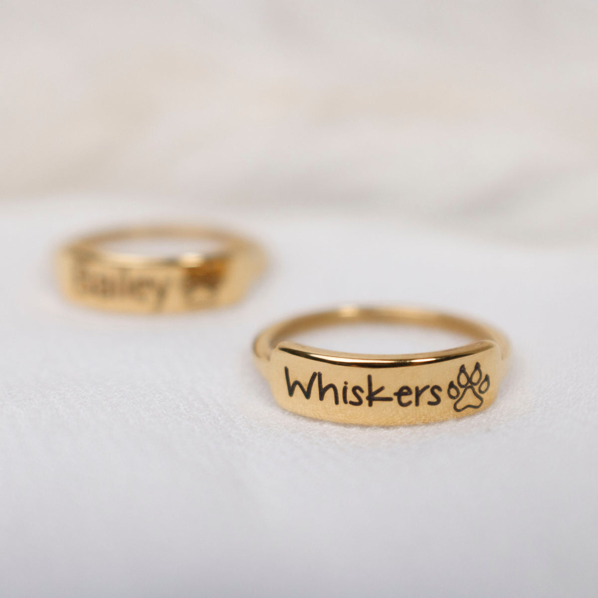 Custom Pet Name Ring: 18K Gold Paw Print Stacking Ring - Torianic Jewelry