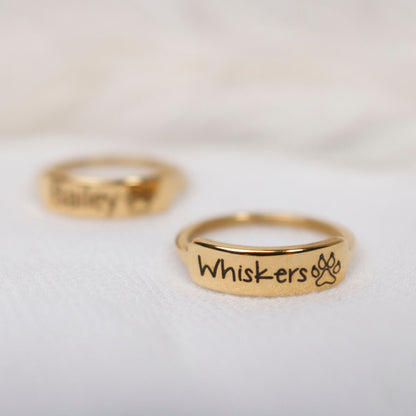 Custom Pet Name Ring: 18K Gold Paw Print Stacking Ring - Torianic Jewelry