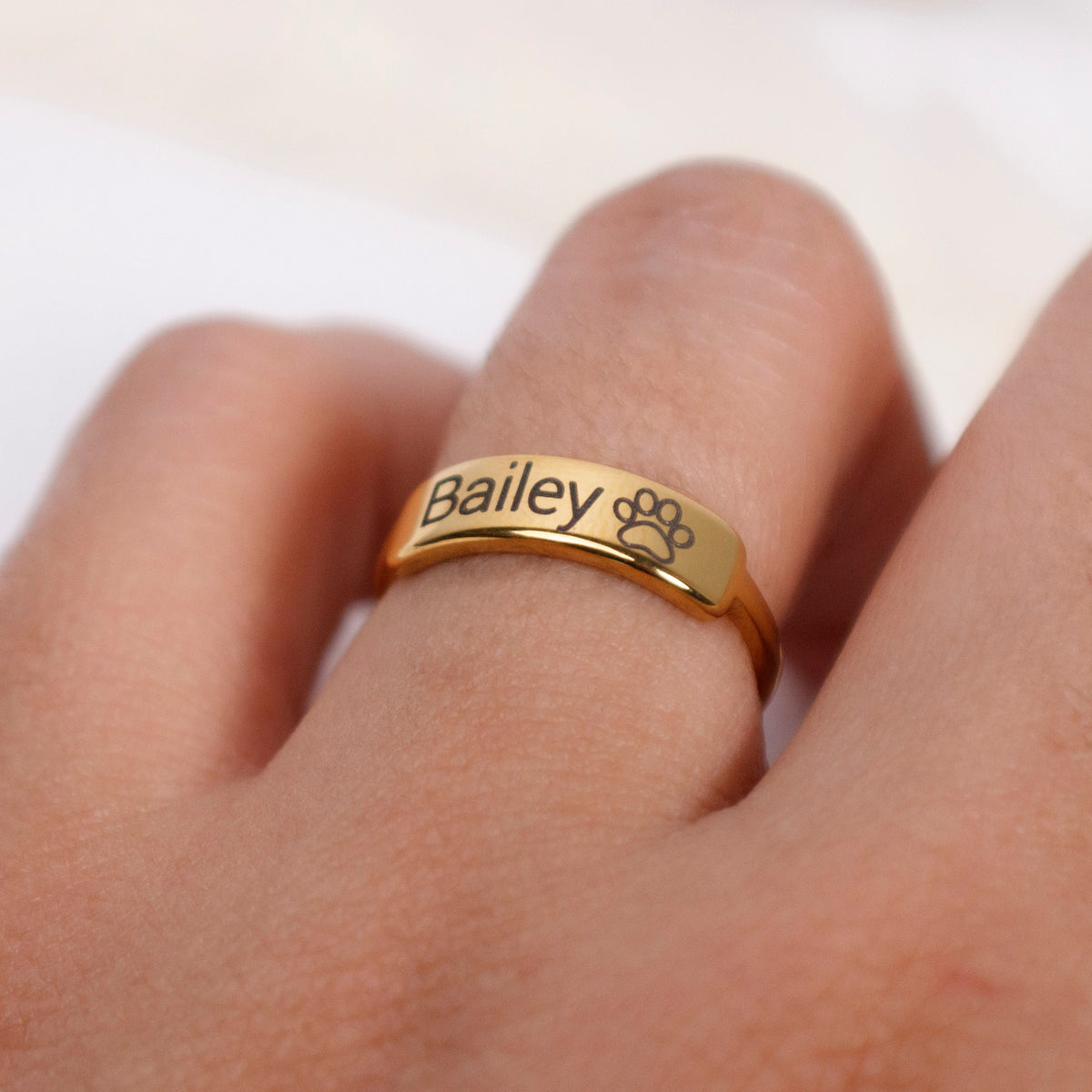 Custom Pet Name Ring: 18K Gold Paw Print Stacking Ring - Torianic Jewelry