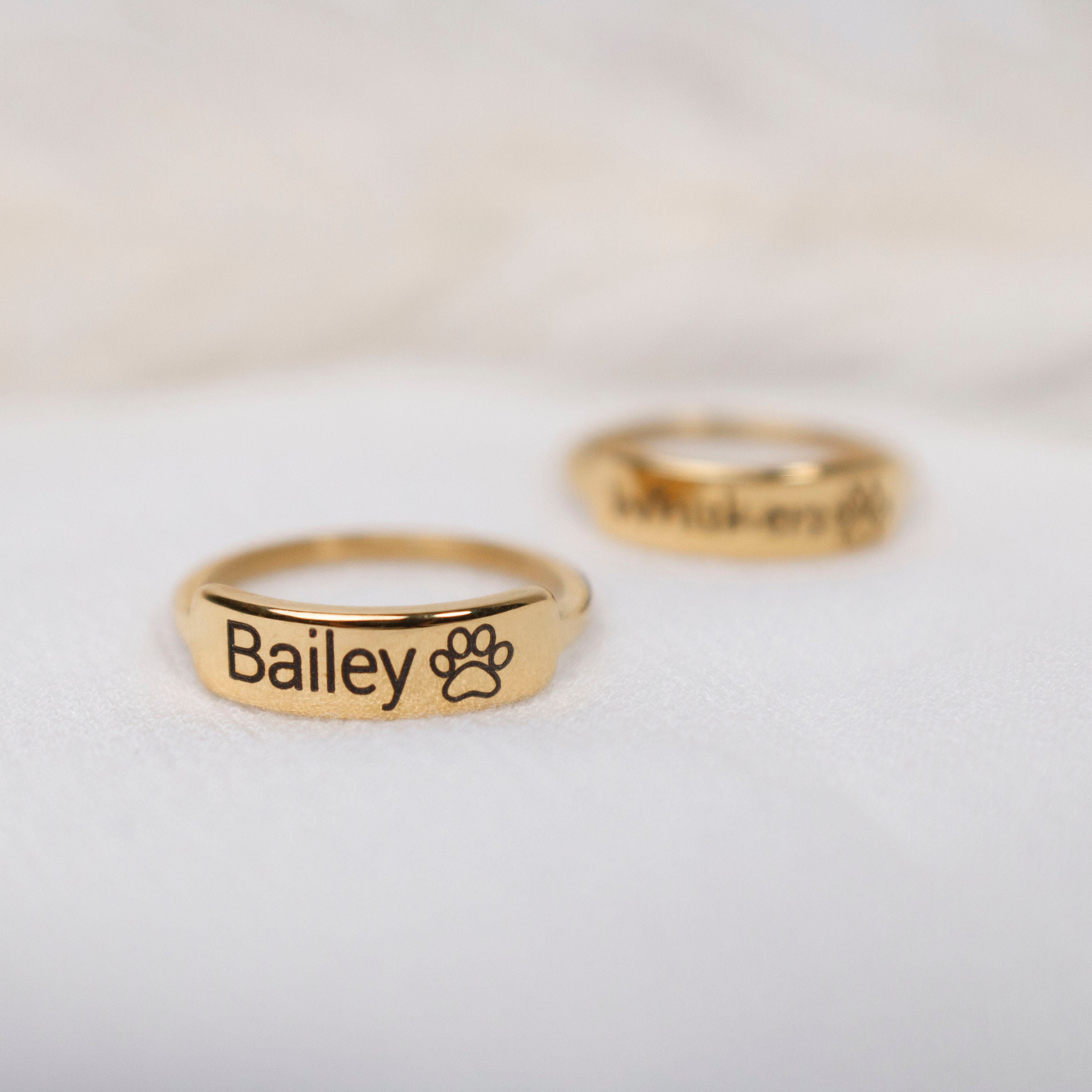Custom Pet Paw Ring: Personalized Name Stacking Ring, Dog Cat Memorial - Torianic Jewelry