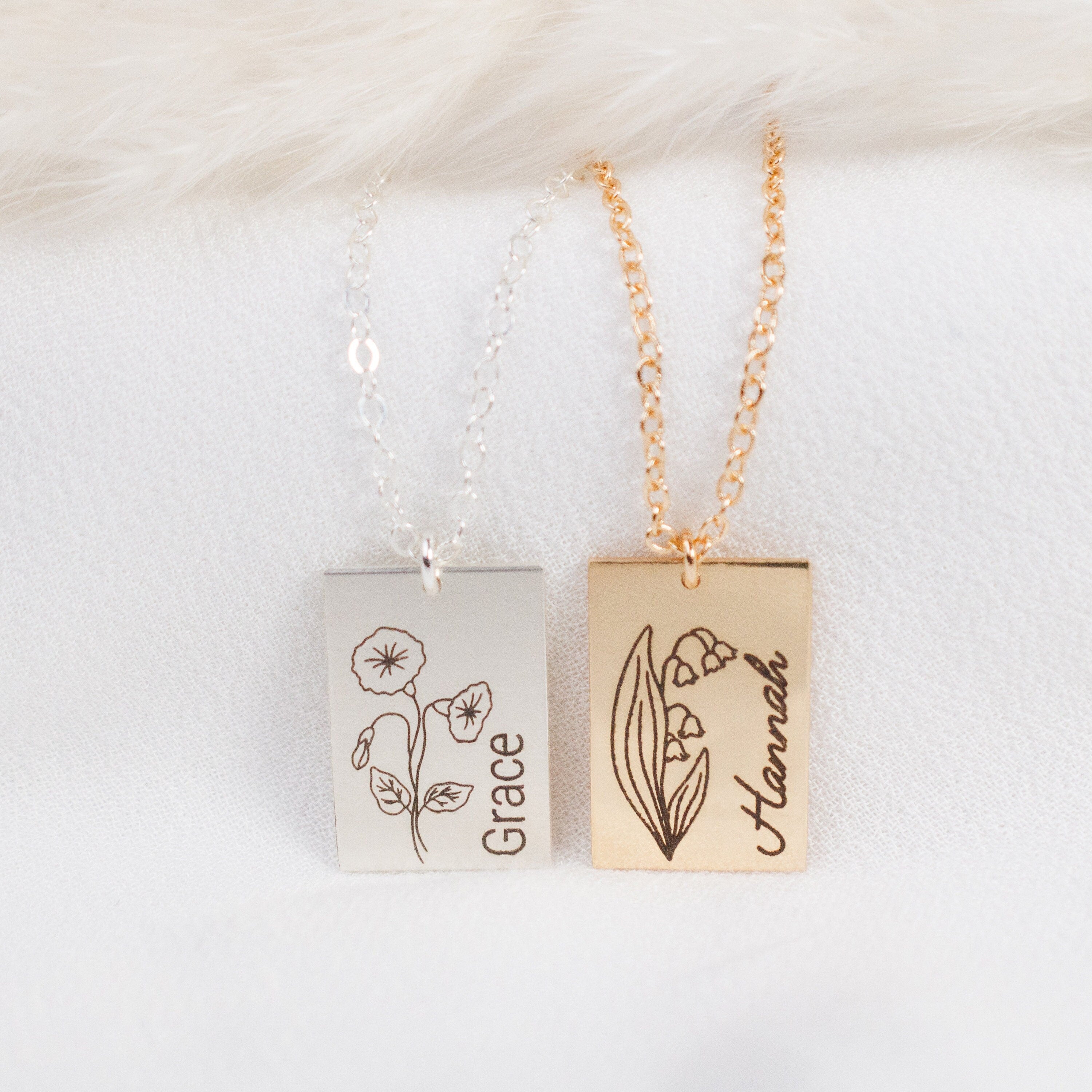 14K Gold Filled Birth Flower Necklace, Custom Engraved Floral Pendant, Birthday Gift for Her, Dainty Gold - Torianic Jewelry