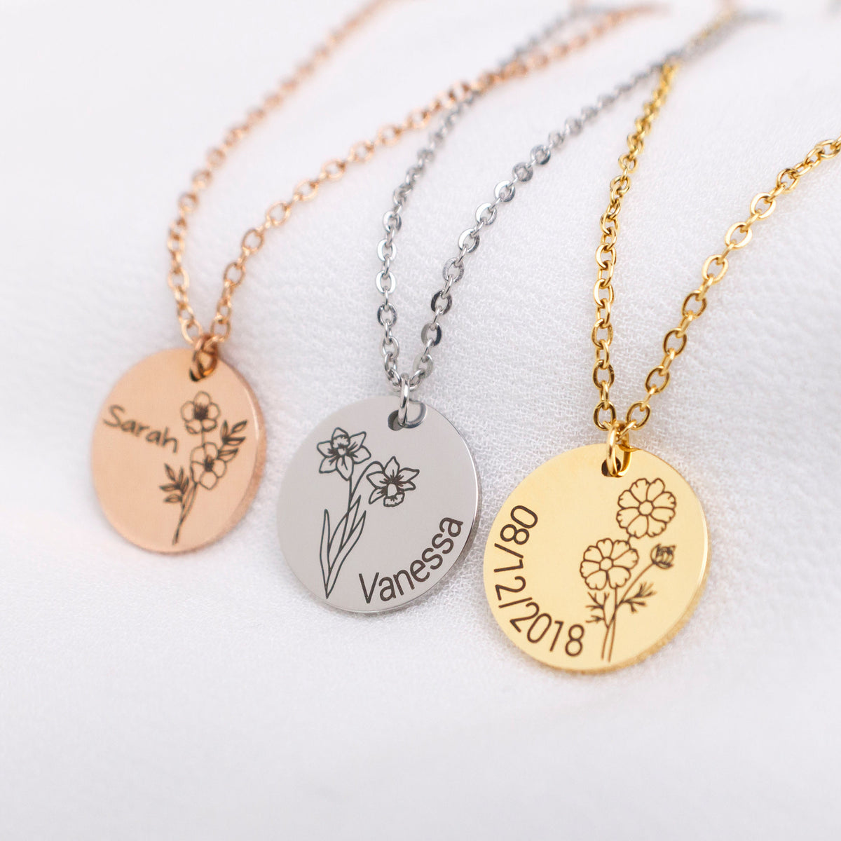 Personalized Birth Flower Necklace: Engraved Wildflower Jewelry with name - Torianic Jewelry