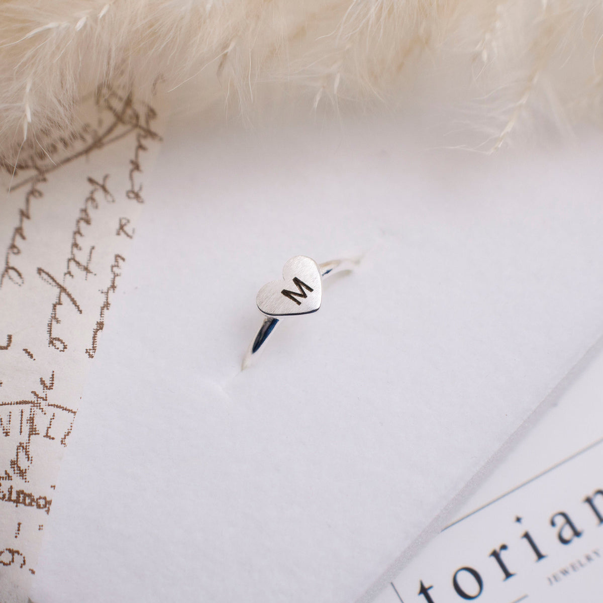 Sterling Silver Custom Initial Heart Ring: Adjustable Stacking Ring - Torianic Jewelry