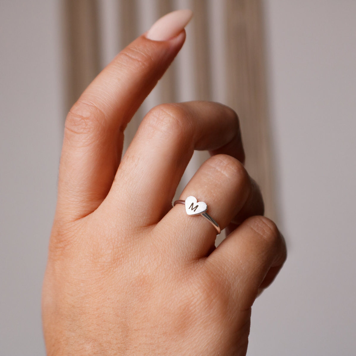 Sterling Silver Custom Initial Heart Ring: Adjustable Stacking Ring - Torianic Jewelry