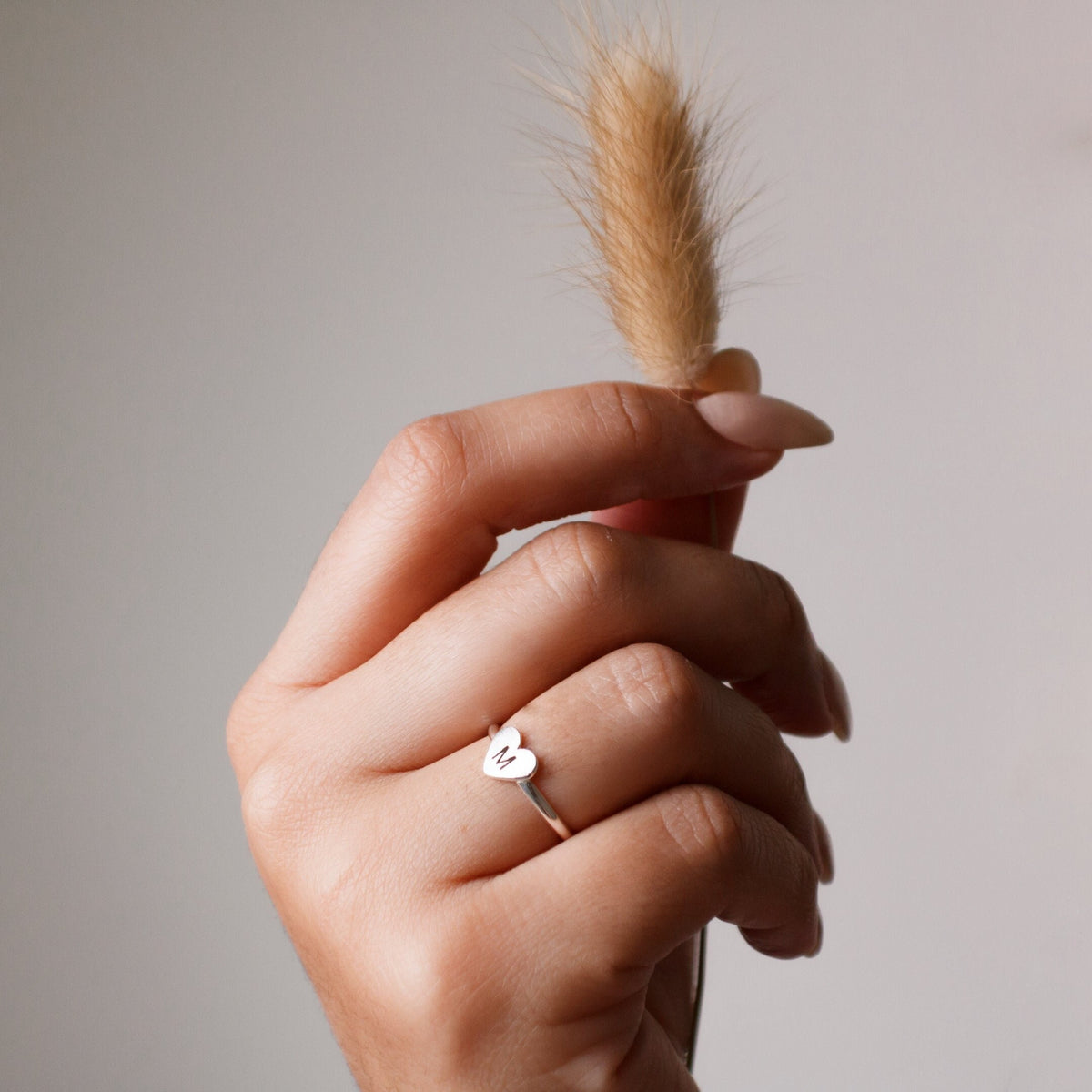 Sterling Silver Custom Initial Heart Ring: Adjustable Stacking Ring - Torianic Jewelry
