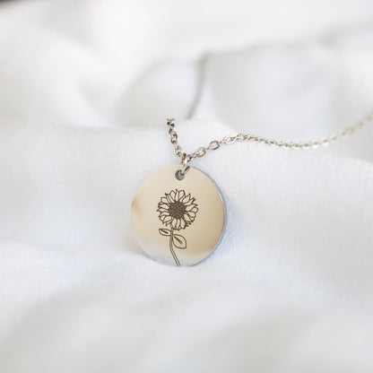 Gold Sunflower Necklace, Floral Pendant, Personalized Gift - Torianic Jewelry