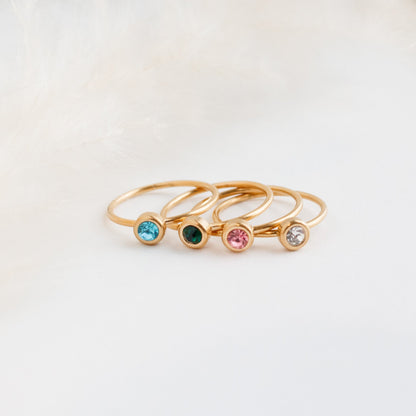 Gold Birthstone Ring: Dainty Stainless Steel Stacking Ring - Torianic Jewelry
