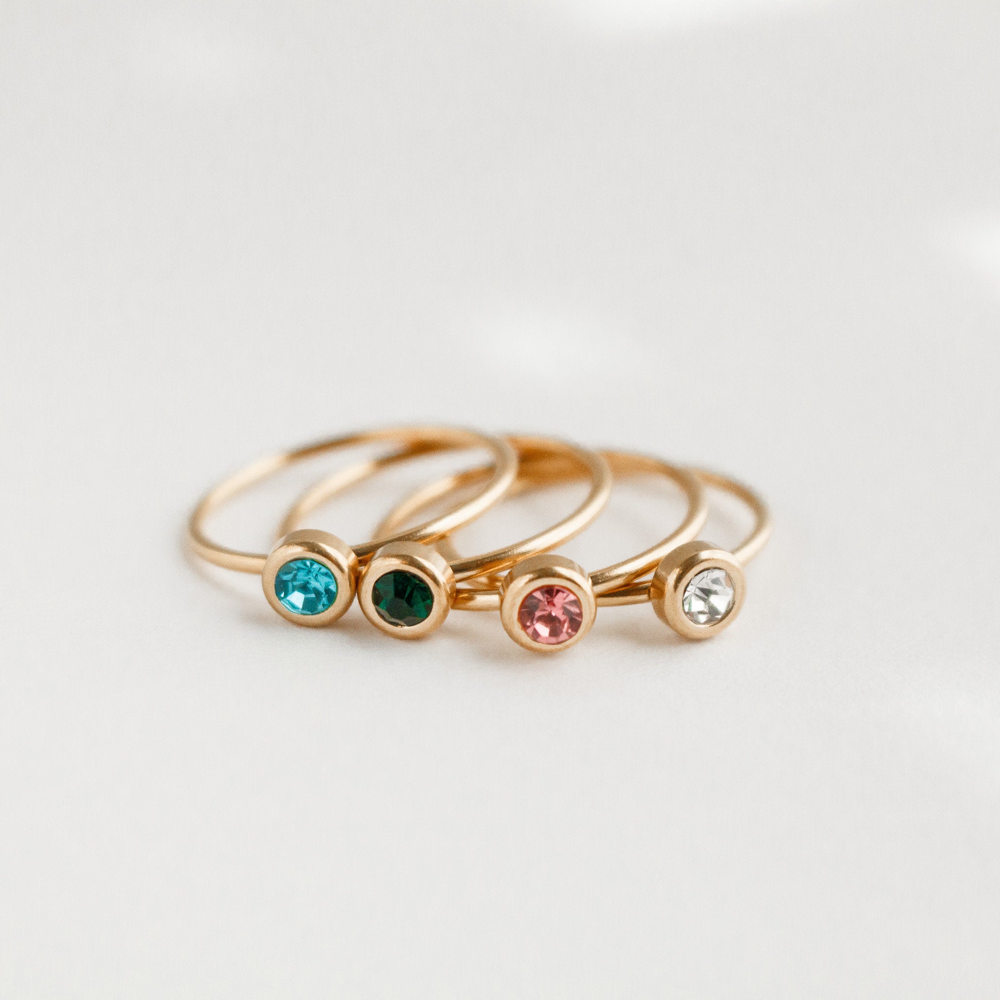 Gold Birthstone Ring: Dainty Stainless Steel Stacking Ring - Torianic Jewelry