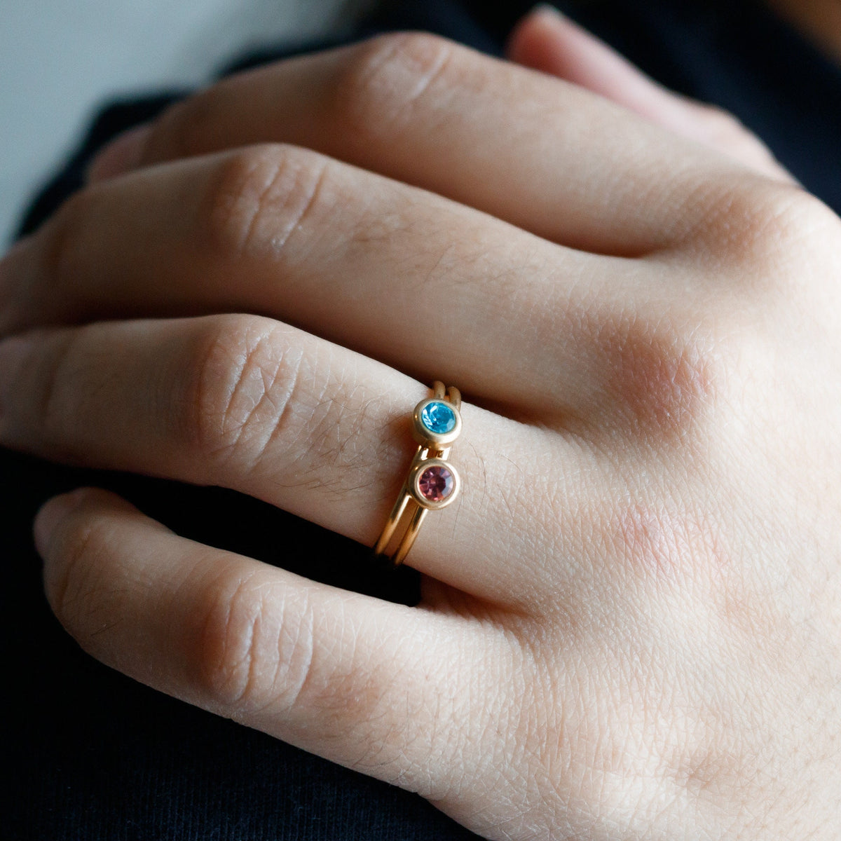 Gold Birthstone Ring: Dainty Stainless Steel Stacking Ring - Torianic Jewelry
